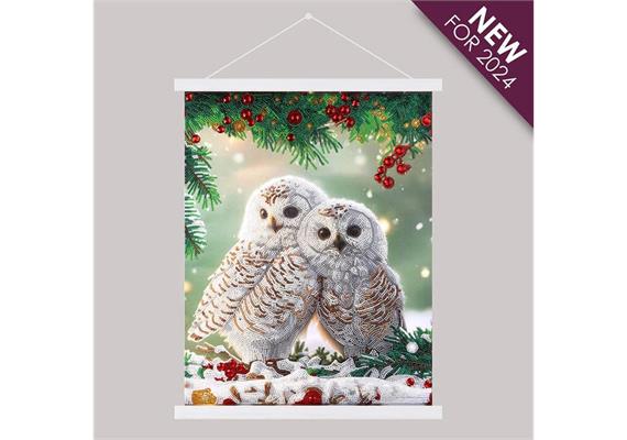 Crystal Art Scroll Snowy Owls Sanctuary, 40 x 50 cm