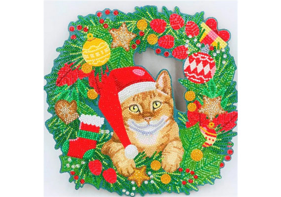 Crystal Art Wreath - Christmas Cat 30 cm