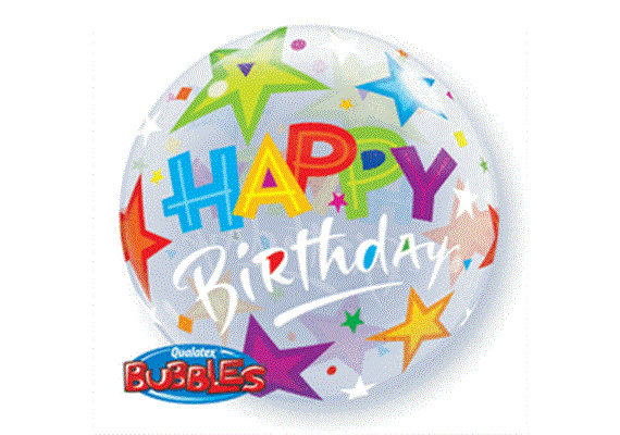 Deco Bubble Happy Birthday Stars, Ø 56 cm, transparent ohne Füllung