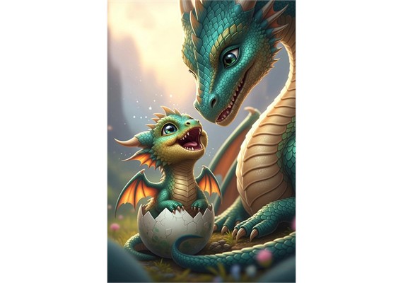Diamond Painting - Dragon Family - ECKIGE STEINE 40 x 60 cm