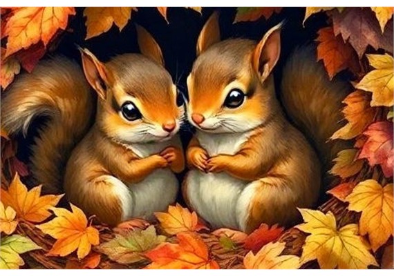 Diamond Painting - Freunde im Herbst - ECKIGE STEINE 30 x 45 cm