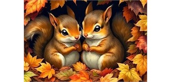 Diamond Painting - Freunde im Herbst - ECKIGE STEINE 30 x 45 cm