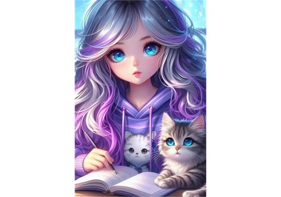 Diamond Painting - Kitty Girl - ECKIGE STEINE 40 x 60 cm