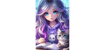 Diamond Painting - Kitty Girl - ECKIGE STEINE 40 x 60 cm