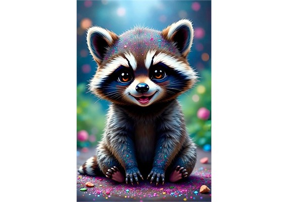 Diamond Painting - Willi Waschbär - ECKIGE STEINE 15 x 20 cm