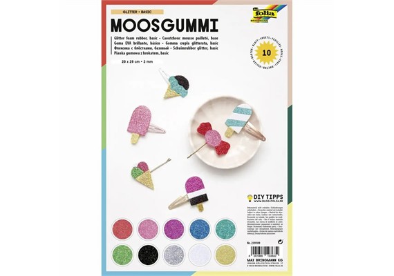 folia Moosgummi Glitter mehrfarbig 20 x 29 cm 10 Blatt