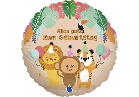 Folienballon Alles Gute zum Geburtstag Tropische Tiere 46 cm