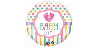 Folienballon BABY GIRL Pastell-Punkt und -Streifen Ø 38 cm ohne Füllung