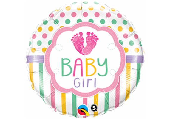 Folienballon BABY GIRL Pastell-Punkt und -Streifen Ø 38 cm ohne Füllung