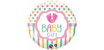 Folienballon BABY GIRL Pastell-Punkt und -Streifen Ø 38 cm ohne Füllung