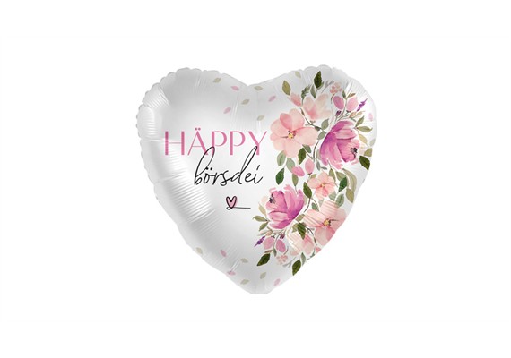 Folienballon Häppy Börsdei Blueme Herz ca. 45 cm, ungefüllt