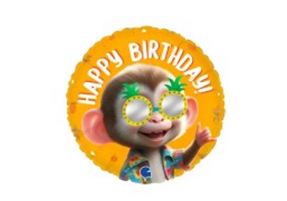 Folienballon Happy Birthday Affe mit Sonnenbrille Ø 38 cm ohne Füllung