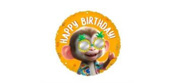Folienballon Happy Birthday Affe mit Sonnenbrille Ø 38 cm ohne Füllung