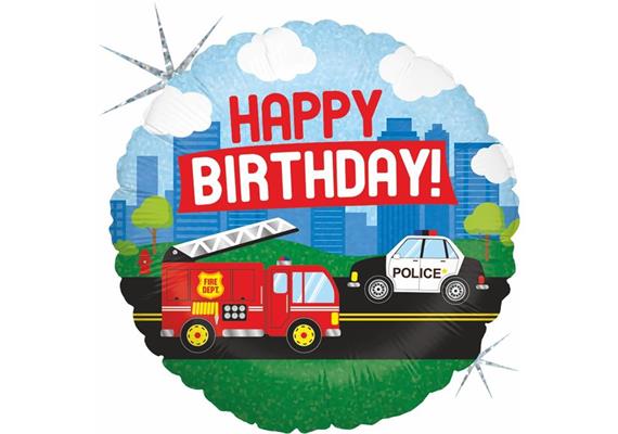 Folienballon Happy Birthday Feuerwehr & Polizei