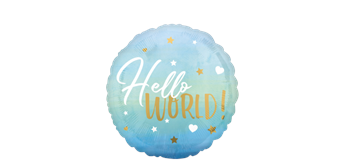 Folienballon Hello World Pastell Blau mit Gold Ø 38 cm