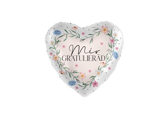 Folienballon Mir gratulieräd Chranz Herz ca. 45 cm, ungefüllt