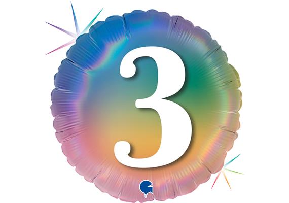 Folienballon rund 3 Regenbogen, 46 cm ohne Füllung