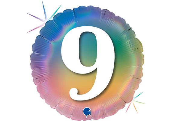 Folienballon rund 9 Regenbogen, 46 cm ohne Füllung