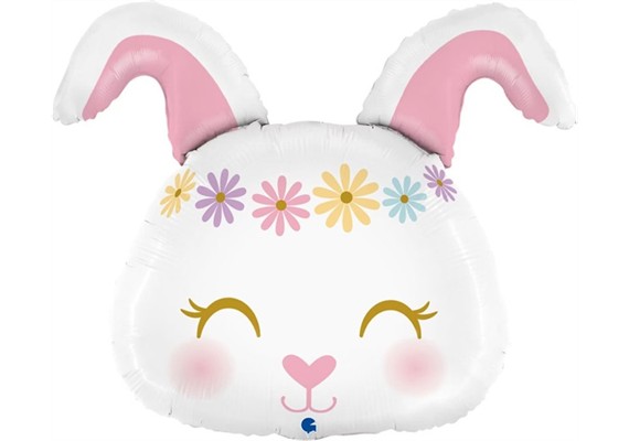 Folienballon Süsser weisser Hippie Hase Kopf 59 cm