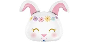 Folienballon Süsser weisser Hippie Hase Kopf 59 cm