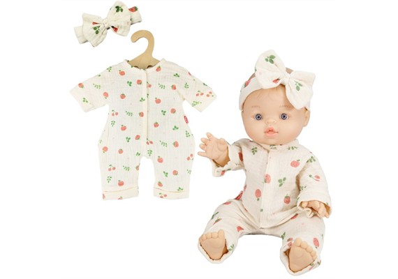 Heless 2681 Musselin Puppen-Strampler "Freche Früchtchen" mit niedlichem Haarband Gr. 35-4