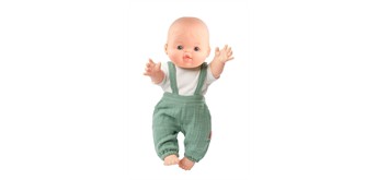 Heless 54021 Set: Gordi Puppe mit Bio-Latzhose, salbeigrün, Junge, 34 cm