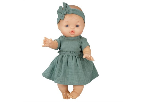 Heless 54022 Set: Gordi Puppe mit Biokleid, salbeigrün, Mädchen, 34 cm