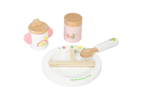 Heless 680 Puppen-Fütterset "Freche Früchtchen" aus Holz mit Teller, Löffelchen, Schnabelt