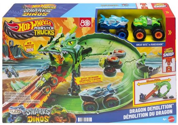 Hot Wheels Monster Trucks Sharks vs. Dinos Dragon Destruction