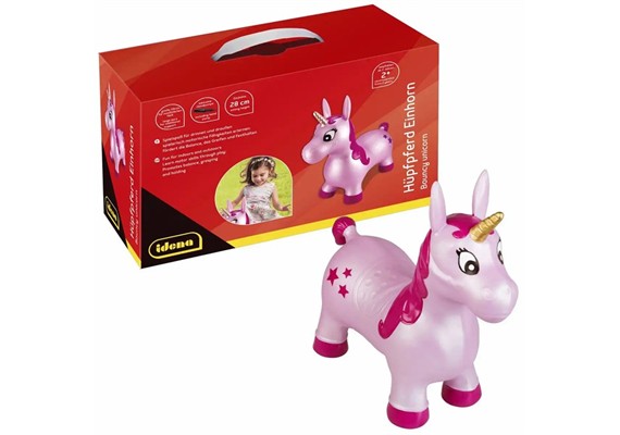 Idena 40133 Hüpfpferd Einhorn mit Sternen pink 59x23x53cm