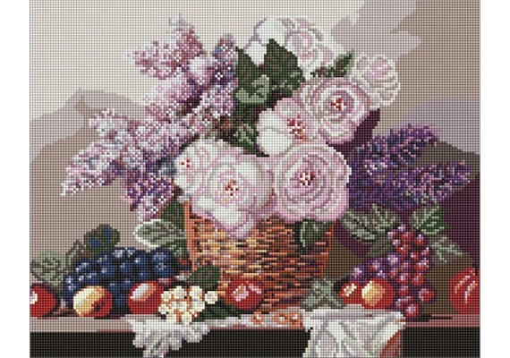 Ideyka AMO20069 Diamond Painting mit Rahmen Korb mit Blumen und Früchten 40 x 50 cm