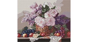 Ideyka AMO20069 Diamond Painting mit Rahmen Korb mit Blumen und Früchten 40 x 50 cm