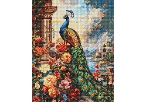 Ideyka AMO20273 Diamond Painting mit Rahmen Antiker Pfau 40 x 50 cm