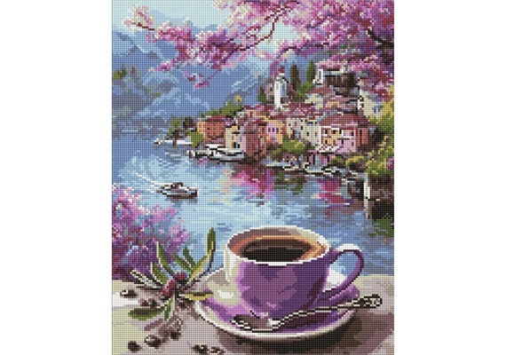Ideyka AMO20286 Diamond Painting mit Rahmen Kaffee in Violetttönen 40 x 50 cm