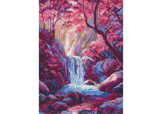 Ideyka AMO20288 Diamond Painting Wasserfall in Rosatönen mit Rahmen 30 x 40