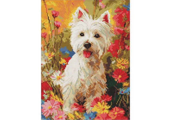 Ideyka AMO20299 Diamond Painting Hund im Blumenmeer mit Rahmen 30 x 40 cm