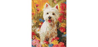 Ideyka AMO20299 Diamond Painting Hund im Blumenmeer mit Rahmen 30 x 40 cm