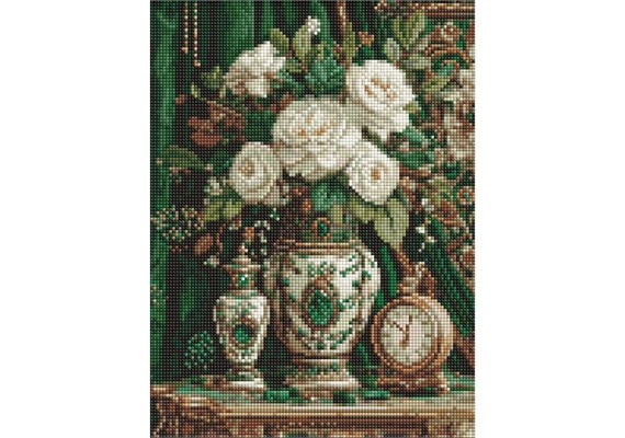 Ideyka AMO20350 Diamond Painting Porzellan mit weissen Rosen mit Rahmen 30 x 40 cm