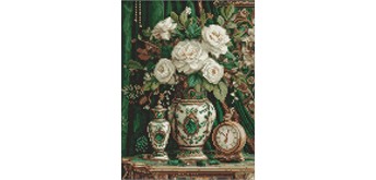 Ideyka AMO20350 Diamond Painting Porzellan mit weissen Rosen mit Rahmen 30 x 40 cm