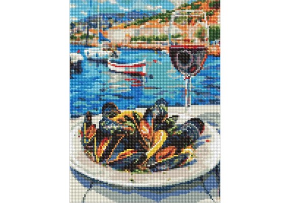 Ideyka AMO20410 Diamond Painting Muscheln am Hafen mit Rahmen 30 x 40 cm