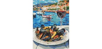 Ideyka AMO20410 Diamond Painting Muscheln am Hafen mit Rahmen 30 x 40 cm