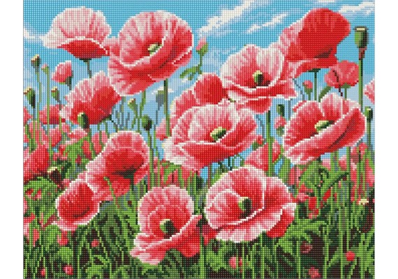 Ideyka AMO20436 Diamond Painting mit Rahmen Rosa Mohnblumen 40 x 50 cm