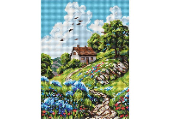 Ideyka AMO20444 Diamond Painting Gemütliches Häuschen auf dem Hügel mit Rahmen 30 x 40 cm