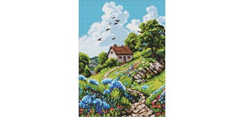 Ideyka AMO20444 Diamond Painting Gemütliches Häuschen auf dem Hügel mit Rahmen 30 x 40 cm
