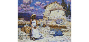 Ideyka AMO7407 Diamond Painting - Souvenirverkäuferin mit Rahmen 40 x 50 cm