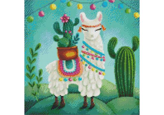ideyka AMO7574 Diamond Painting - Fröhliches Lama mit Rahmen 40 x 40 cm