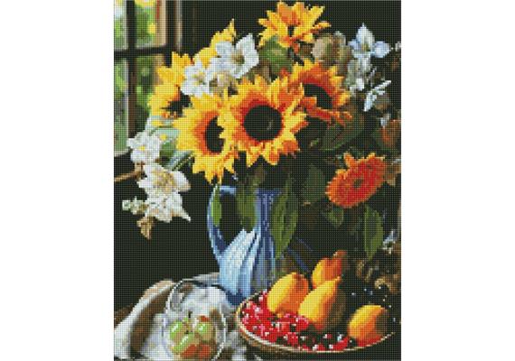ideyka AMO7858 Diamond Painting - Stillleben mit Sonnenblumen mit Rahmen 40 x 50 cm