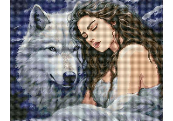ideyka AMO7897 Diamond Painting - Unter dem Schutz des Wolfes 40 x 50 mit Rahmen