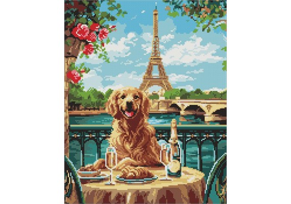 Ideyka AMO8054 Diamond Painting Retriever in Paris 40 x 50 mit Rahmen