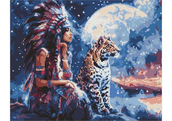 ideyka AMO8068 Diamond Painting - Mädchen mit Leopard mit Rahmen 40 x 50 cm